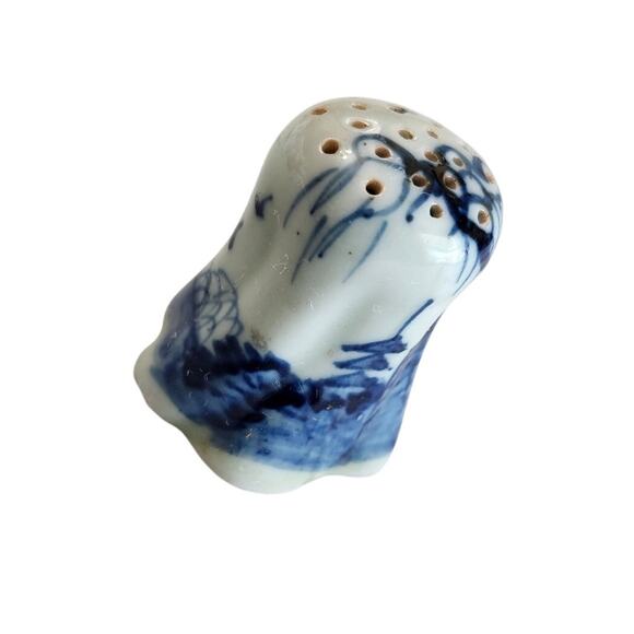 Antique Japanese Transferware Blue Flow Potpourri Holder Birds Tea House - Picture 5 of 12